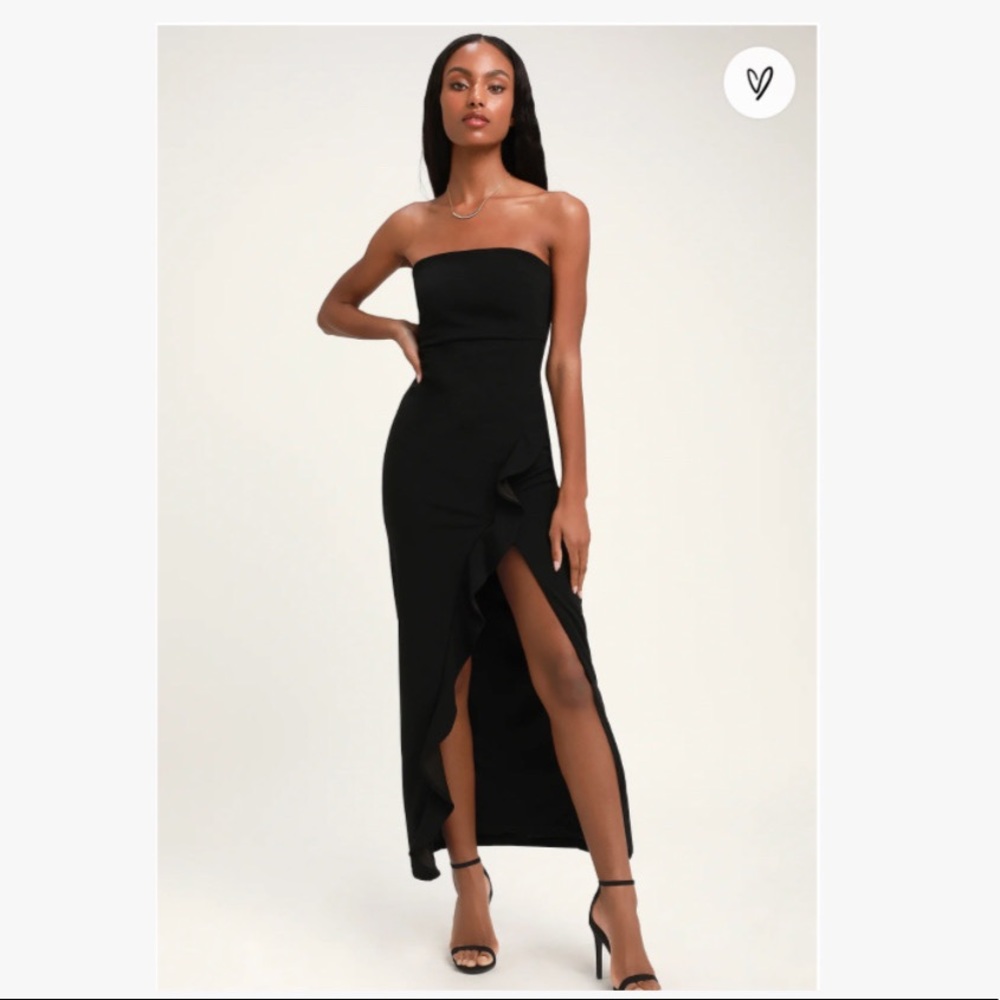 Lulu’s After Hours Black Strapless Ruffled Maxi Dress